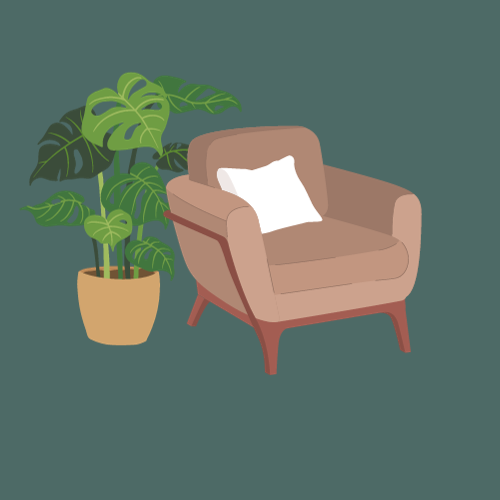 Brown Armchair with potted plant behind